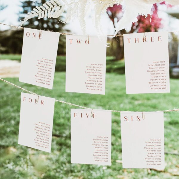 Printable Hanging Seating Chart Cards Template White and Burnt Orange